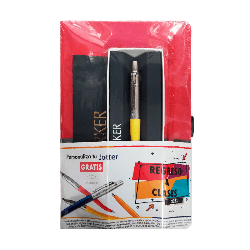 Pack Bolígrafo Parker Jotter Amarillo + Libreta K&K Roja 130x210mm