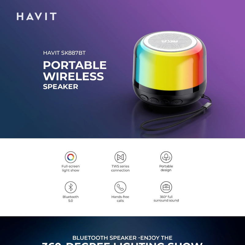 Parlante Havit Sk887Bt Rgb Inalambrico Negro