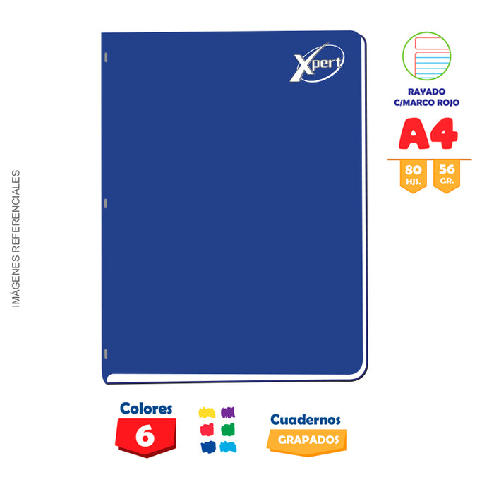 Cuaderno X-Pert Grapado 80H 56Gr Deluxe Rayado Marco Rojo