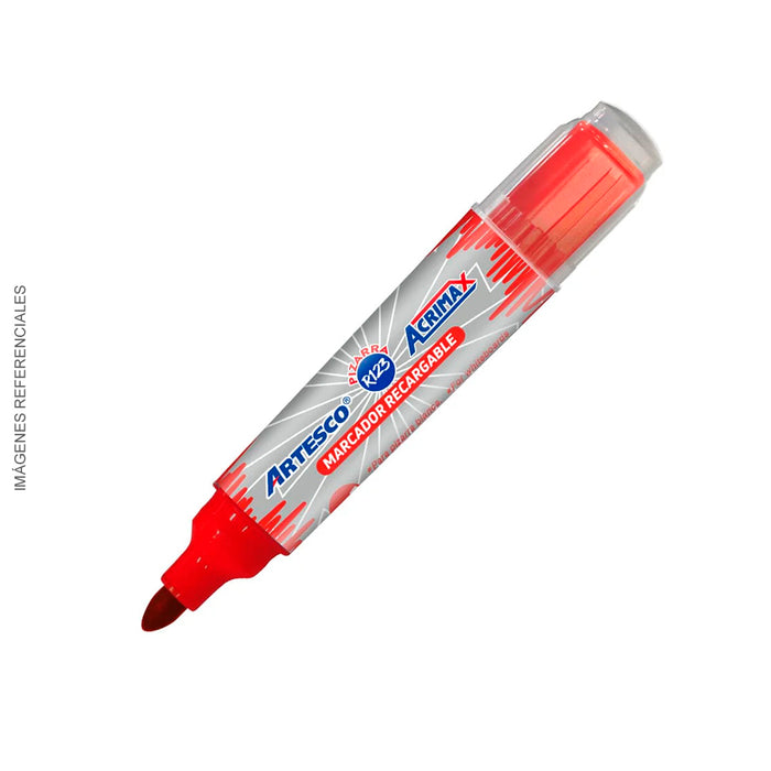 Plumon Artesco P/Pizarra Acrimax Recargable R123 Rojo