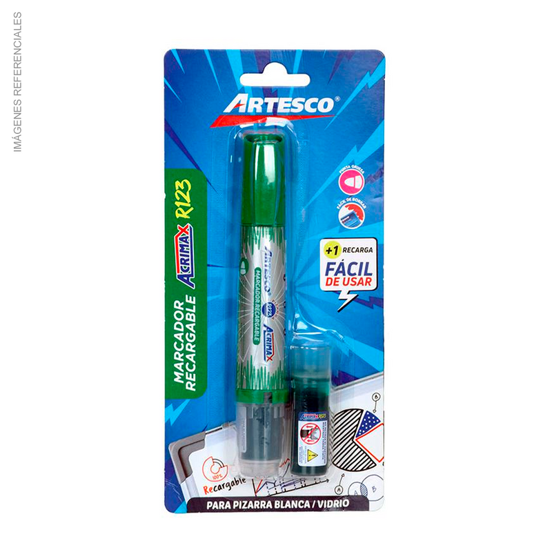 Plumon Artesco Pizarra Acrimax R123+Cartucho Verde X1