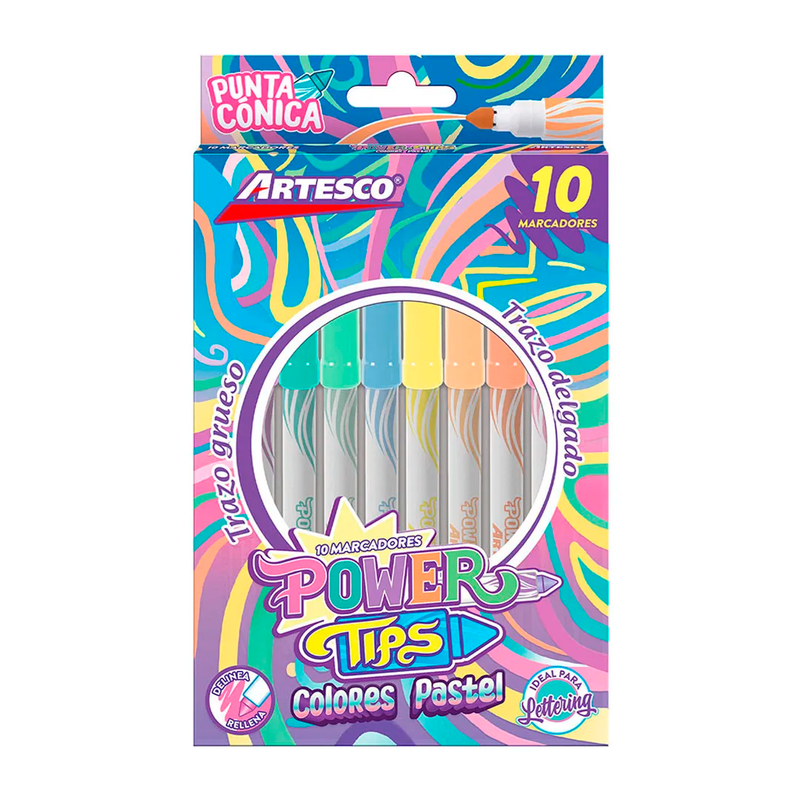 Marcador Artesco Power Tips Punta Conica X10 Pastel