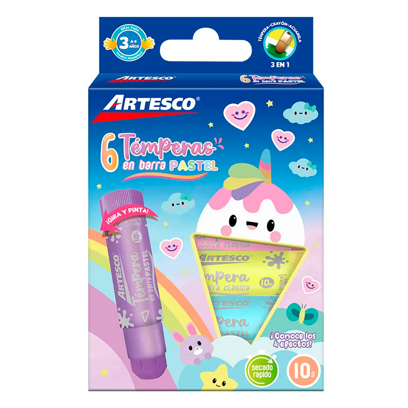 Tempera Artesco En Barra 10 Gr Pastel X 6 Col