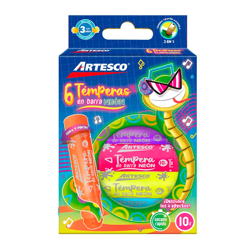 Tempera Artesco En Barra 10Gr Neon X6 Colores