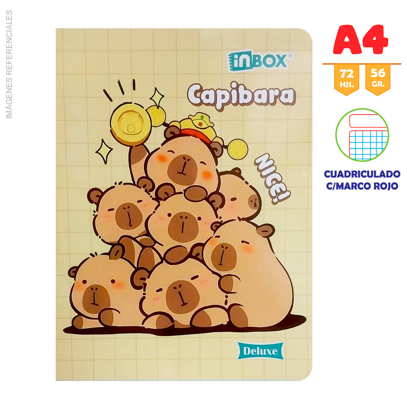 Cuaderno Inbox Grapado A4 72Hj 56Gr Cuadriculado  Capibara Marco Rojo