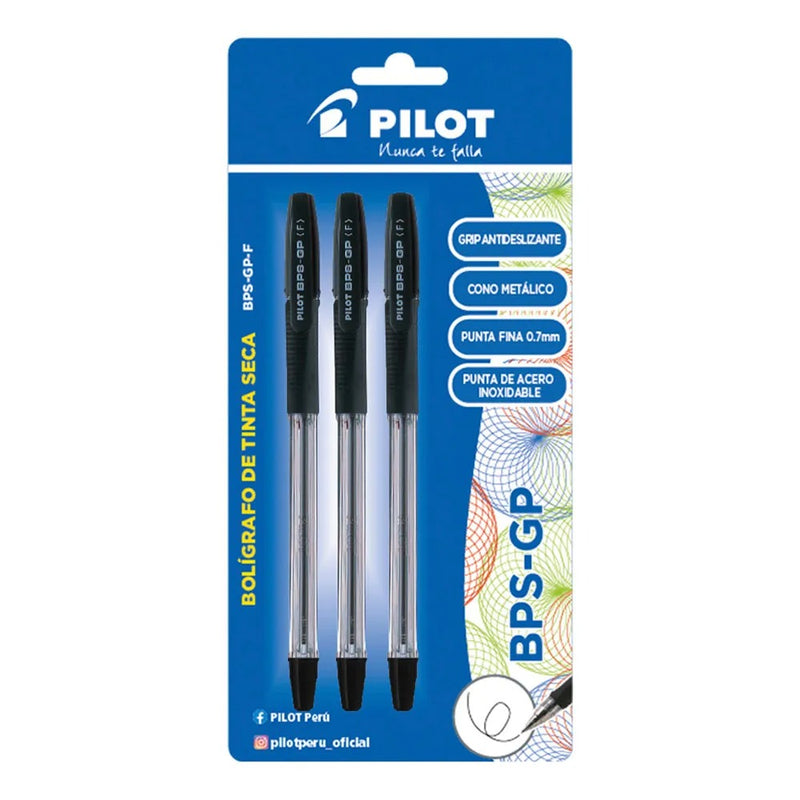 Bolígrafo Pilot Tinta Seca Bps-Gp-F Grip (X3) Negro  - Blister