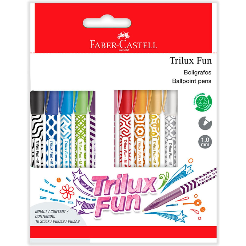 Bolígrafo Faber Trilux Fun 10 Col. Bl Ctn X10