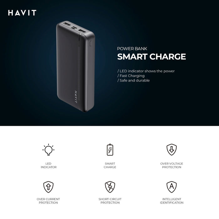 Cargador Portátil Power Bank 10,000Mah Havit Hv-Pb89 Dual Carga Inteligente C/Negro