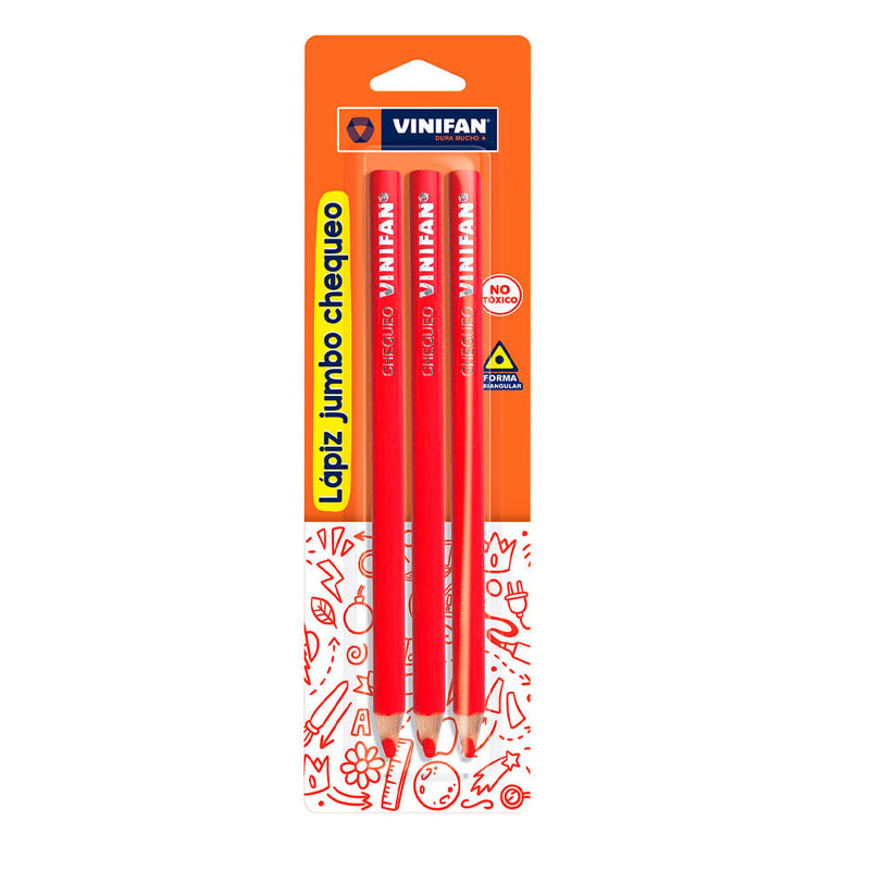 Lápiz Vinifan Jumbo Chequeo Rojo Blister X3