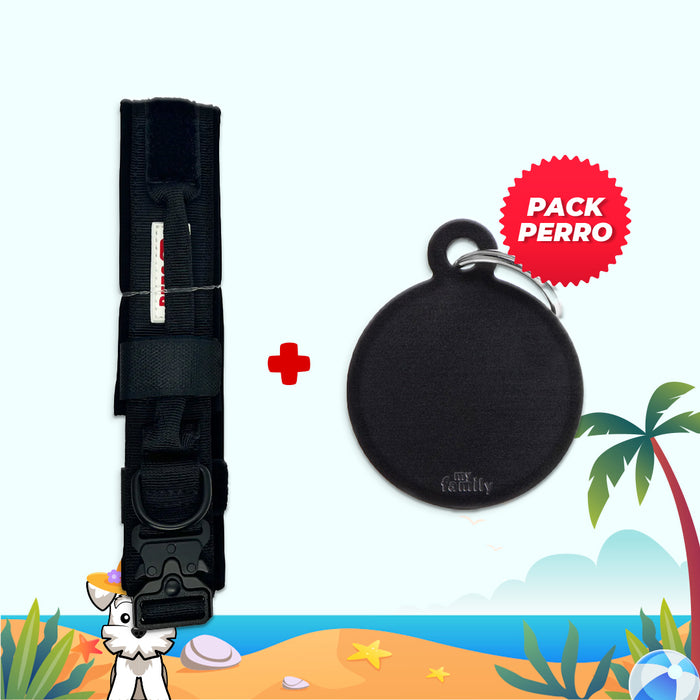 Pack Mf 07: Collar Balto Negra M (231794) + Placa Big Round Aluminum Black (196202)