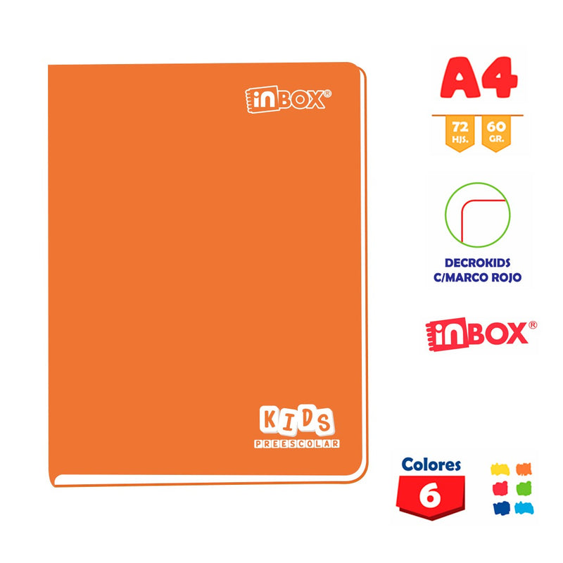 Cuaderno Inbox Kids Grapado A4 72Hj 60Gr Decrokids Color entero - Marco Rojo