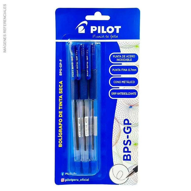 Bolígrafo Pilot Tinta / Seca (Bps-Gp-F) Grip (X3) Azul Blister