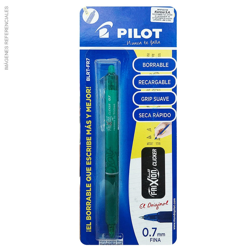 Bolígrafo Pilot Frixion Clicker (Blrt-Fr7) Borrable 0.7 Verde Blister