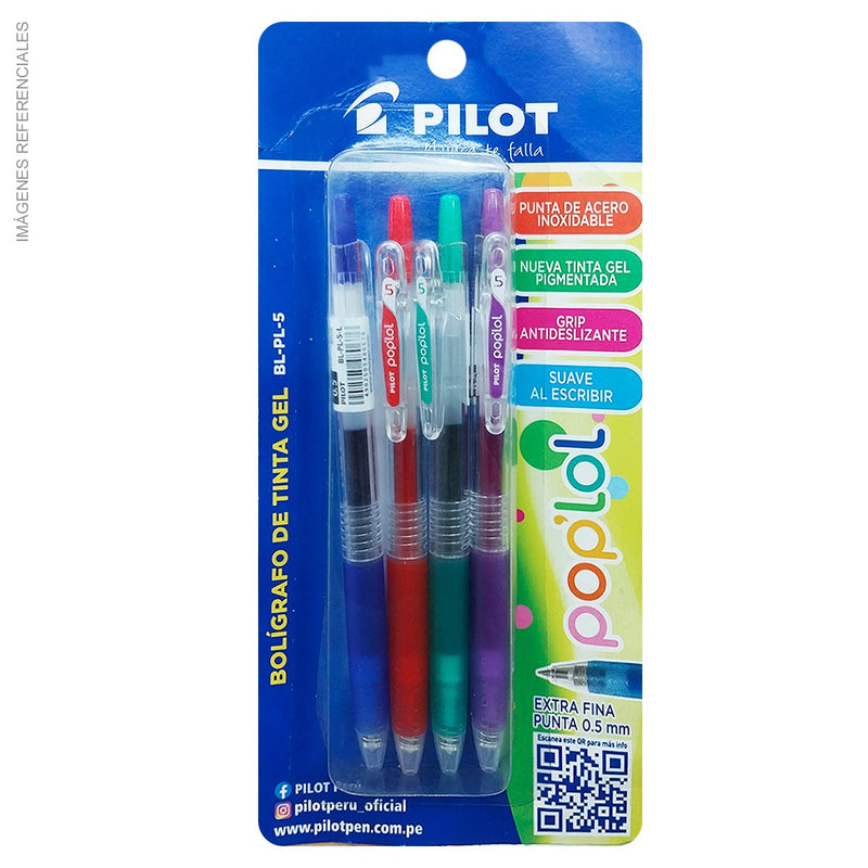 Bolígrafo Pilot  Roller Poplol_Bl-Pl-5-L/R/G/Gr-4Pk