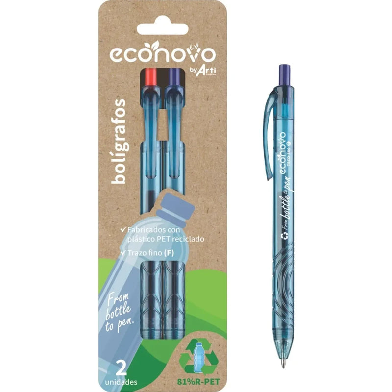 Bolígrafo Arti Eco Novo Retráctil Blíster X 2 Rojo-Azul (Teco-100/Ra)