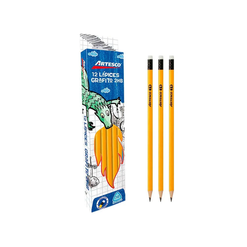 Lapiz Artesco Grafit Amarillo Triang 2Hb con Borrador Artesco - Cja x 12