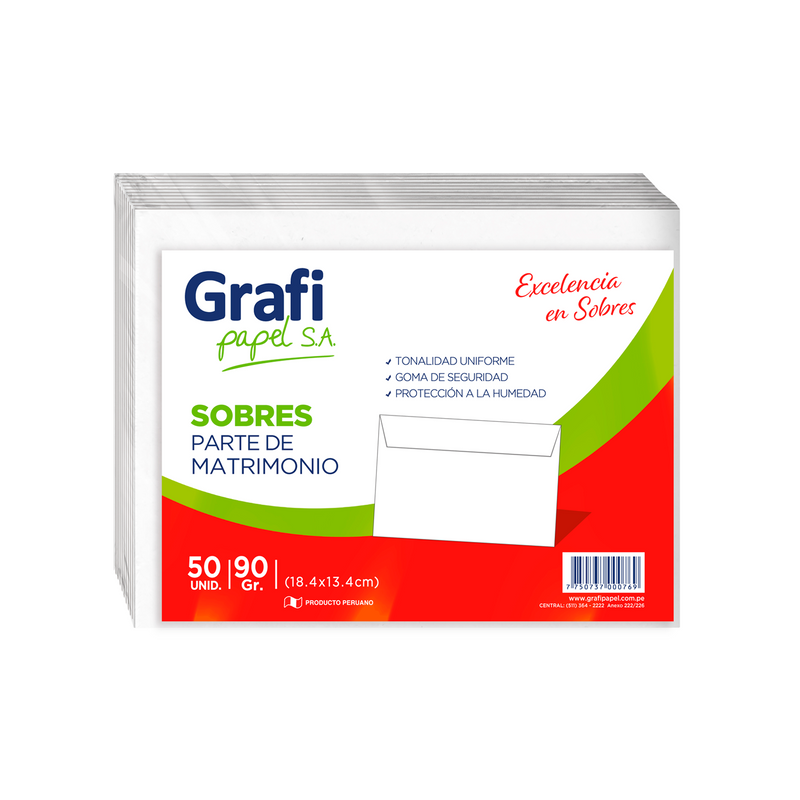 Sobre Grafipapel Bond Parte Matrimonio 90G Blanco - Pqte x 50.