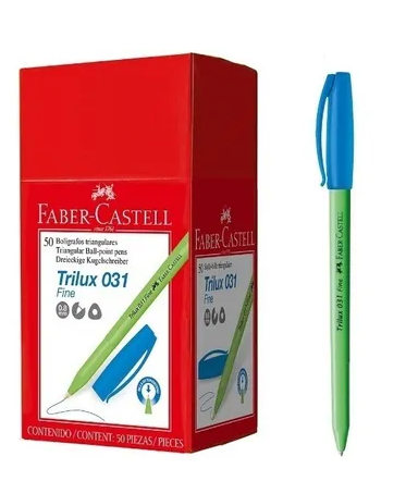 Bolígrafo Faber Trilux Tinta Seca (031) Punta Fina 0.8mm Color Azul x Unidad
