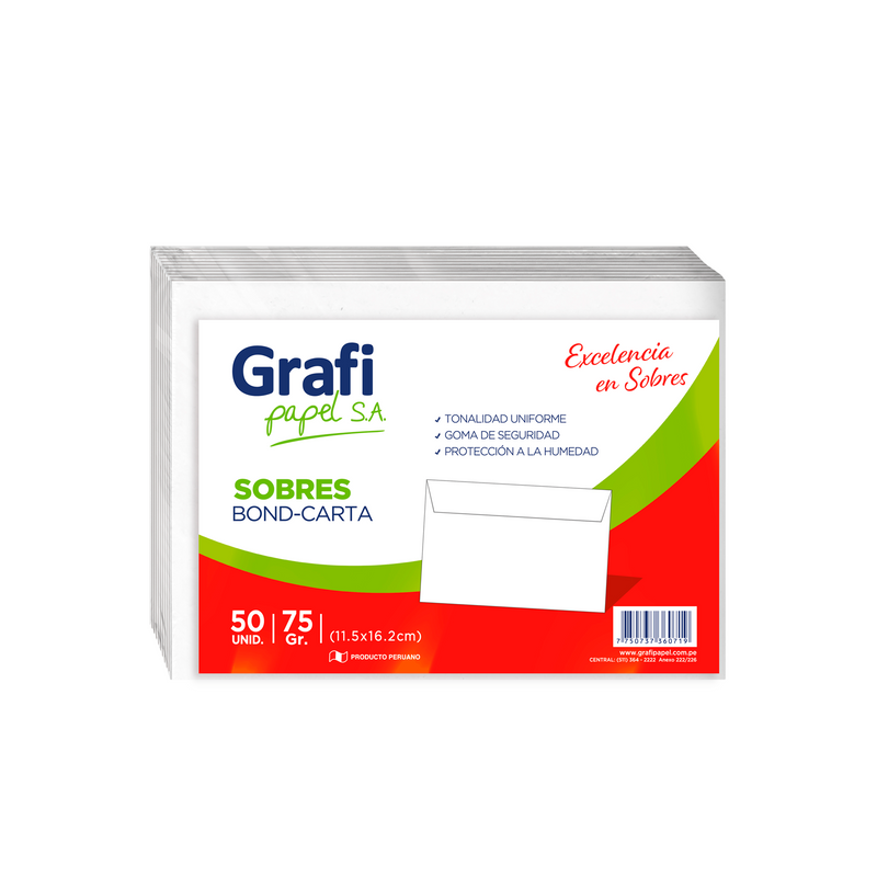 Sobre Grafipapel Bond Carta 75G Blanco - Pqte x 50