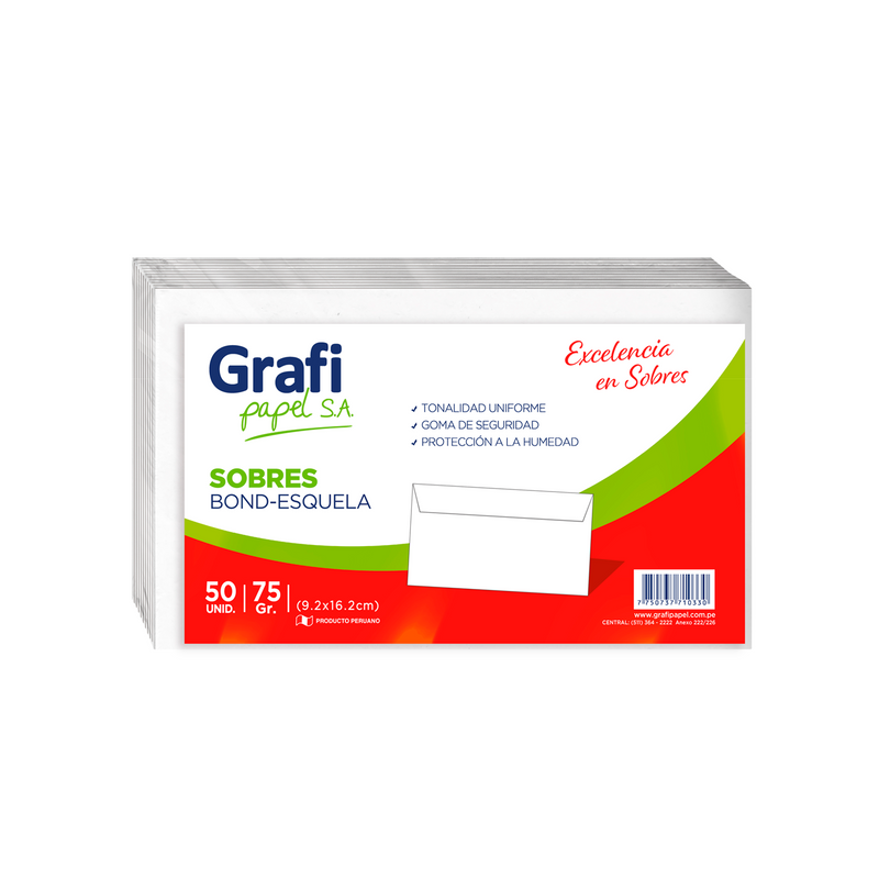Sobre Grafipapel Bond Esquela 75G Blanco - Pqte x 50