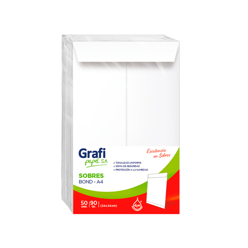 Sobre Grafipapel Bond Tp/Manila A4 90G- Pqte x 50