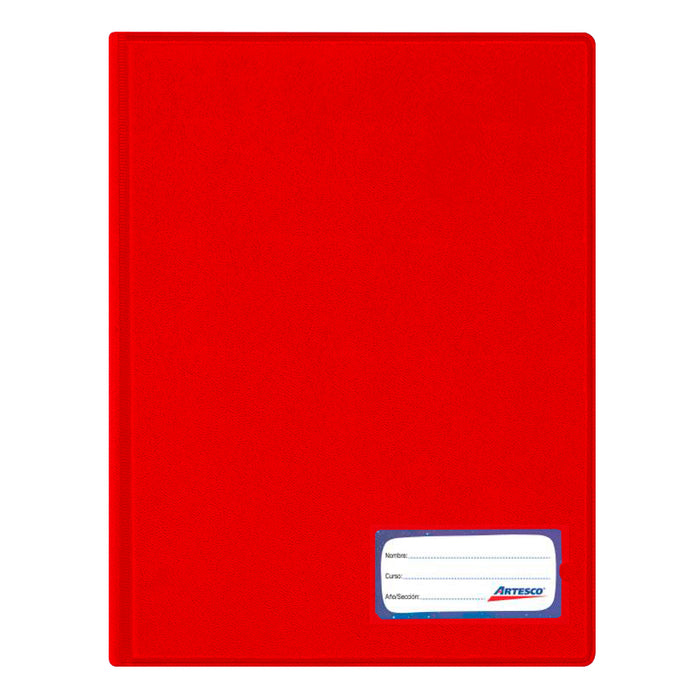 Folder Artesco de Plástico Doble Tapa A4 con Gusano Rojo