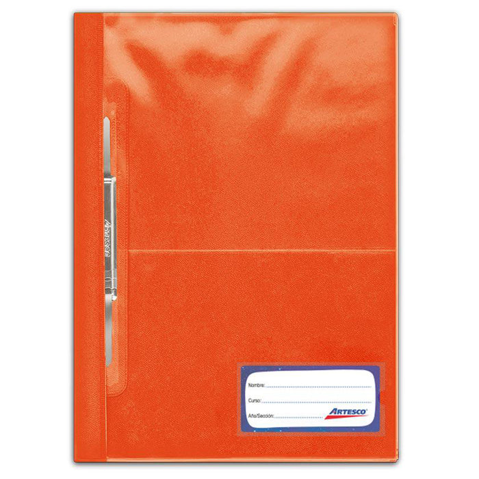 Folder Artesco D/Plast Tapa Transp A4 C/Fast Naranja