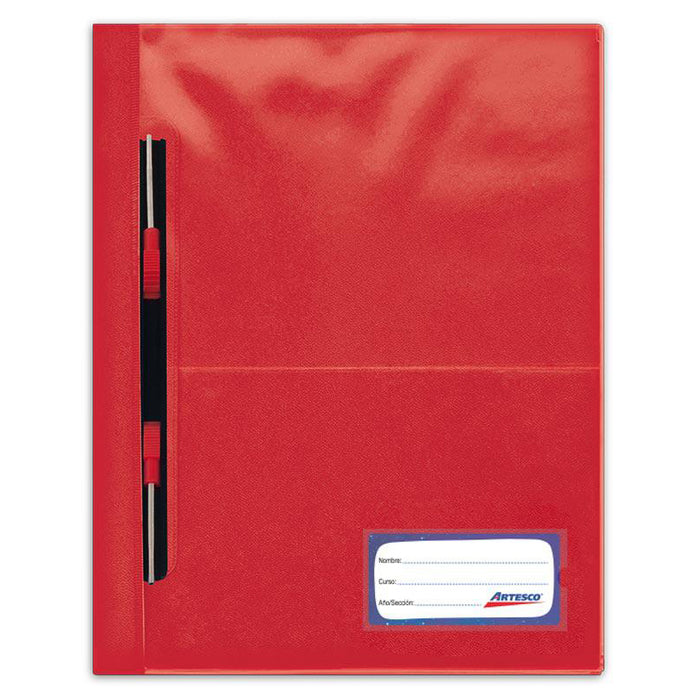Folder Artesco D/Plast Tapa Transp A4 C/Gusano Rojo