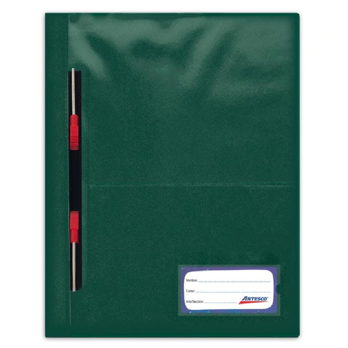Folder Artesco D/Plast Tapa Transp A4 C/Gusano Verde Oscuro