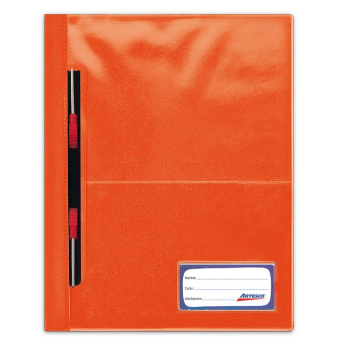 Folder Artesco D/Plast Tapa Transp A4 C/Gusano Naranja
