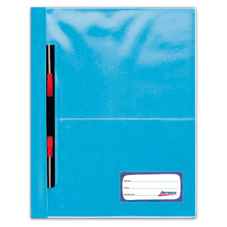 Folder Artesco D/Plast Tapa Transp A4 C/Gusano Celeste