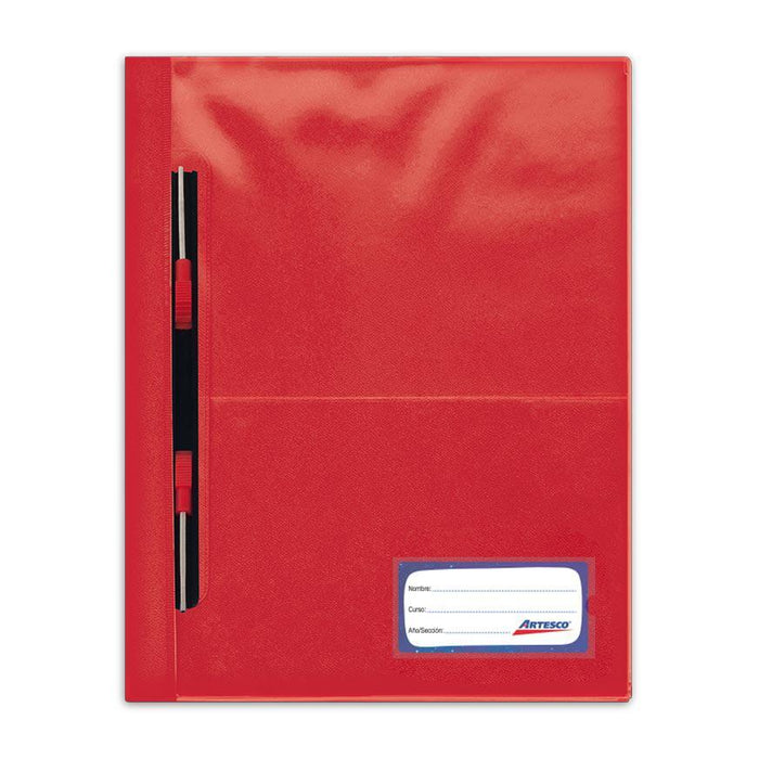 Folder Artesco D/Plast Tapa Transp Ofic C/Gusano Rojo