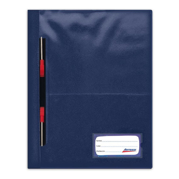 Folder Artesco D/Plast Tapa Transp Ofic C/Gusano Azul Marino