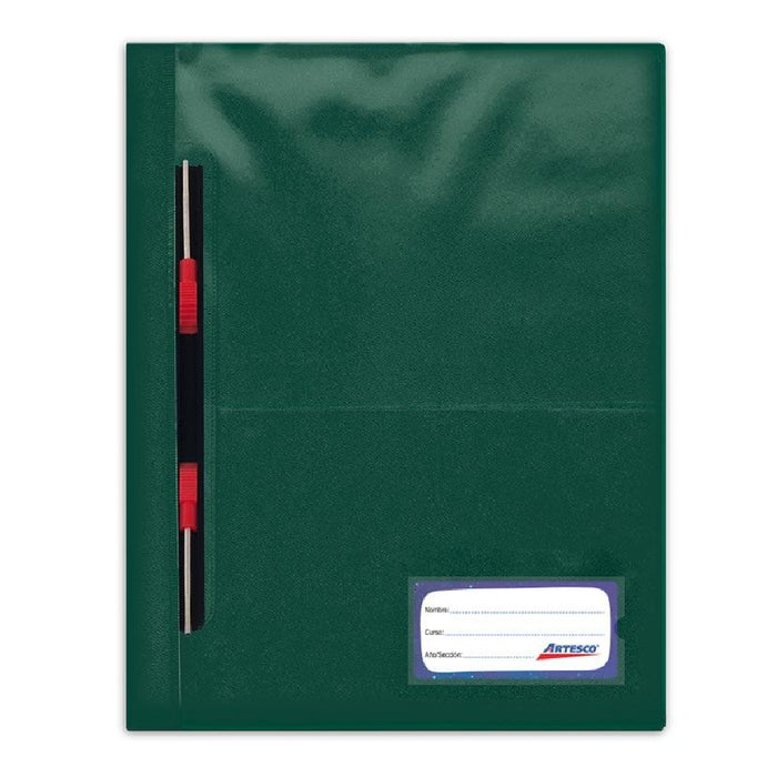 Folder Artesco D/Plast Tapa Transp Ofic C/Gusano Verde Oscur