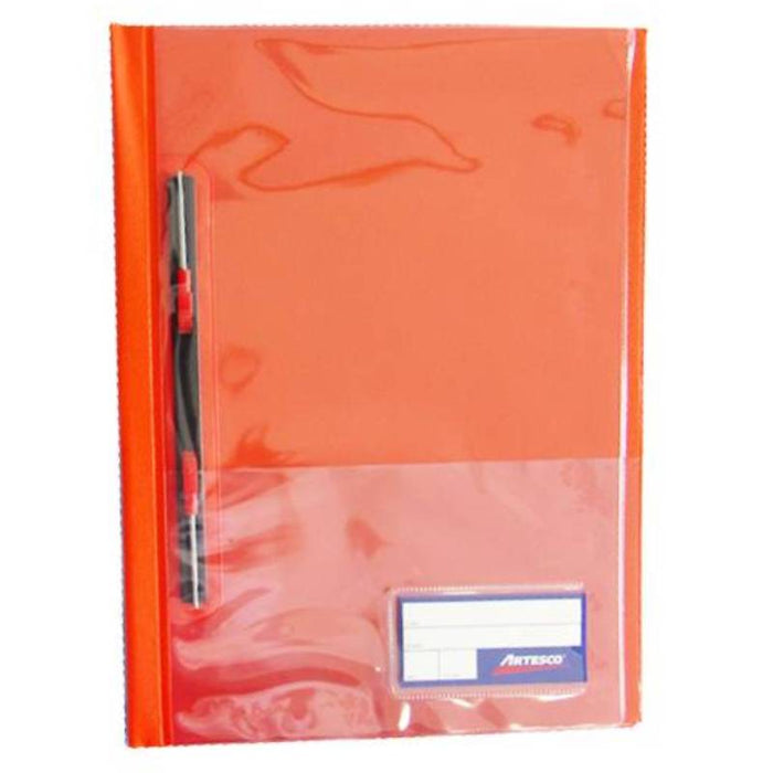 Folder Artesco D/Plast Tapa Transp Ofic C/Gusano Naranja