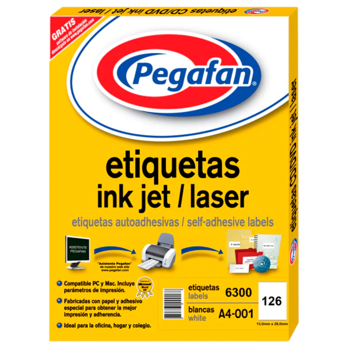 Etiqueta Adhesiva para Impresión Pegafan (A4-001 15x26mm) x6300und