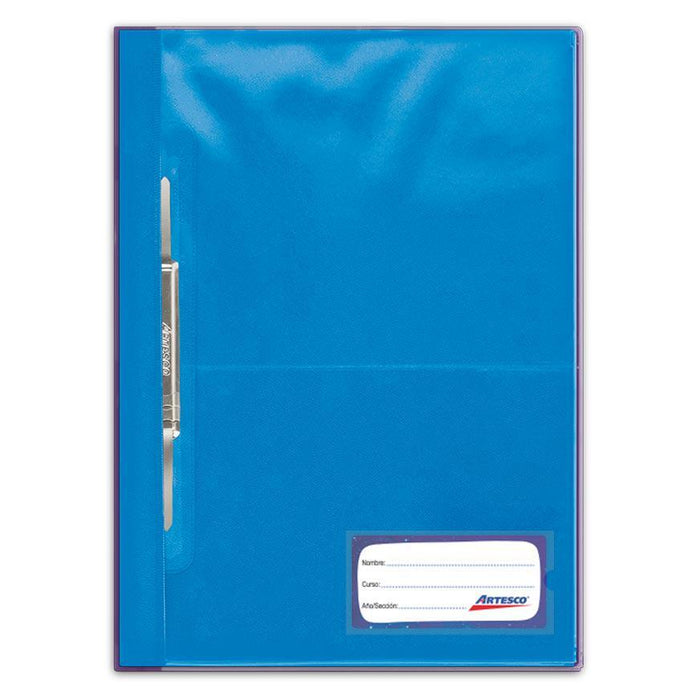 Folder Artesco D/Plast Tapa Transp Ofic C/Fast Turqueza