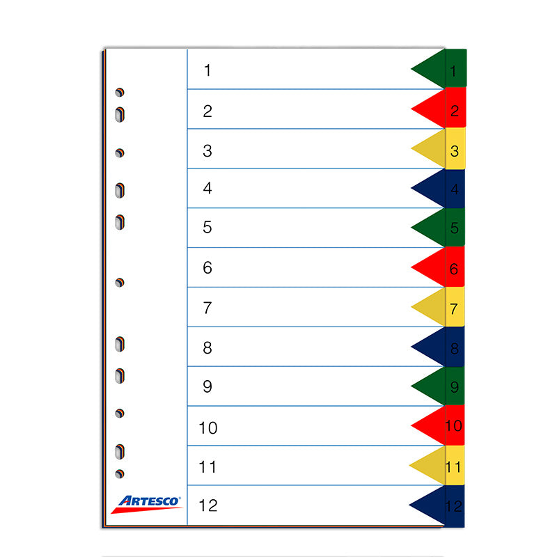 Separadores Artesco D/Plast A4 (12Div) Color/Numerado