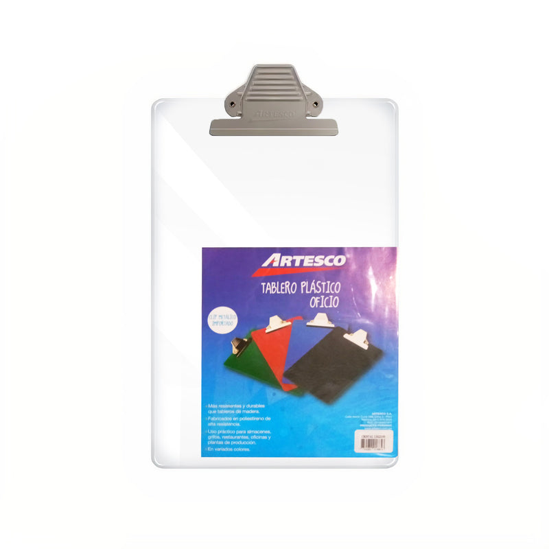 Tablero Artesco Acrilico Oficio con Clip Metalico - Cristal/Transparente