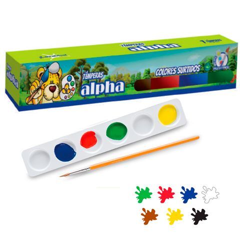 Tempera Alpha Escolar (x7) Colores+Pincel+Paleta