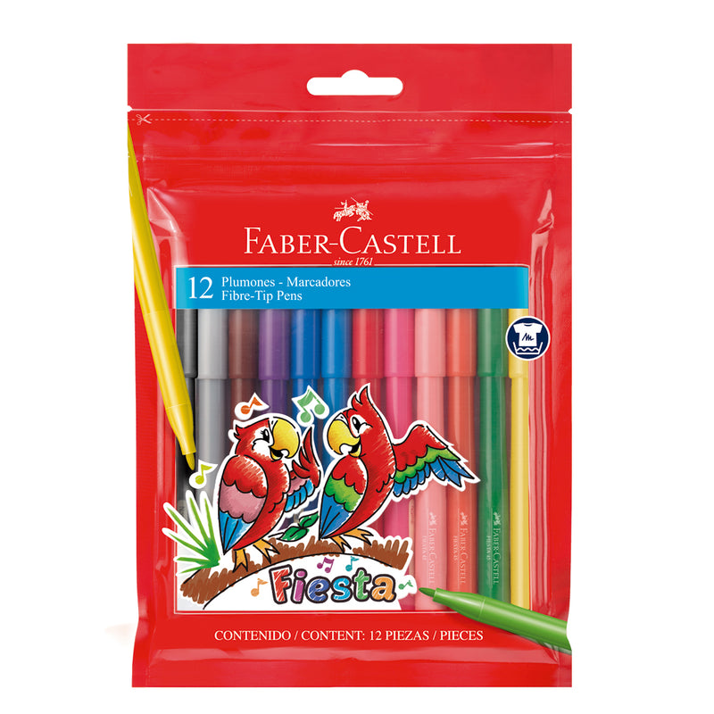 Plumón Faber Castell Fiesta Punta Delgada x12