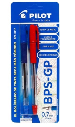 Bolígrafo Pilot Tinta Seca Set (BPS-GP) Grip x2 Blister (Azul,Rojo)