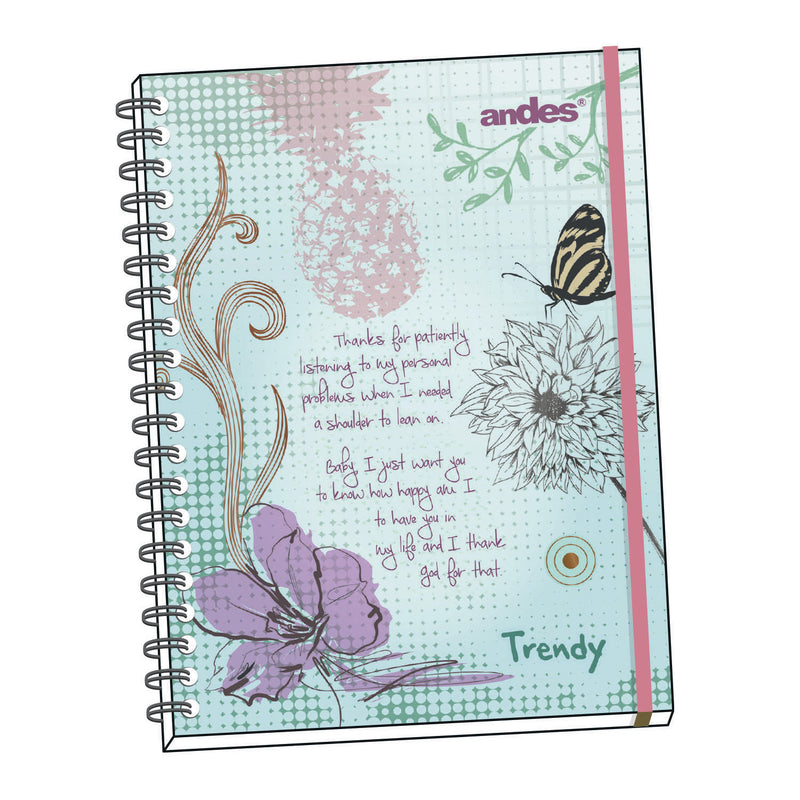 Cuaderno Andes Espiral A4 (50374) Tapa Dura Trendy (160Hjs) Cuadriculado