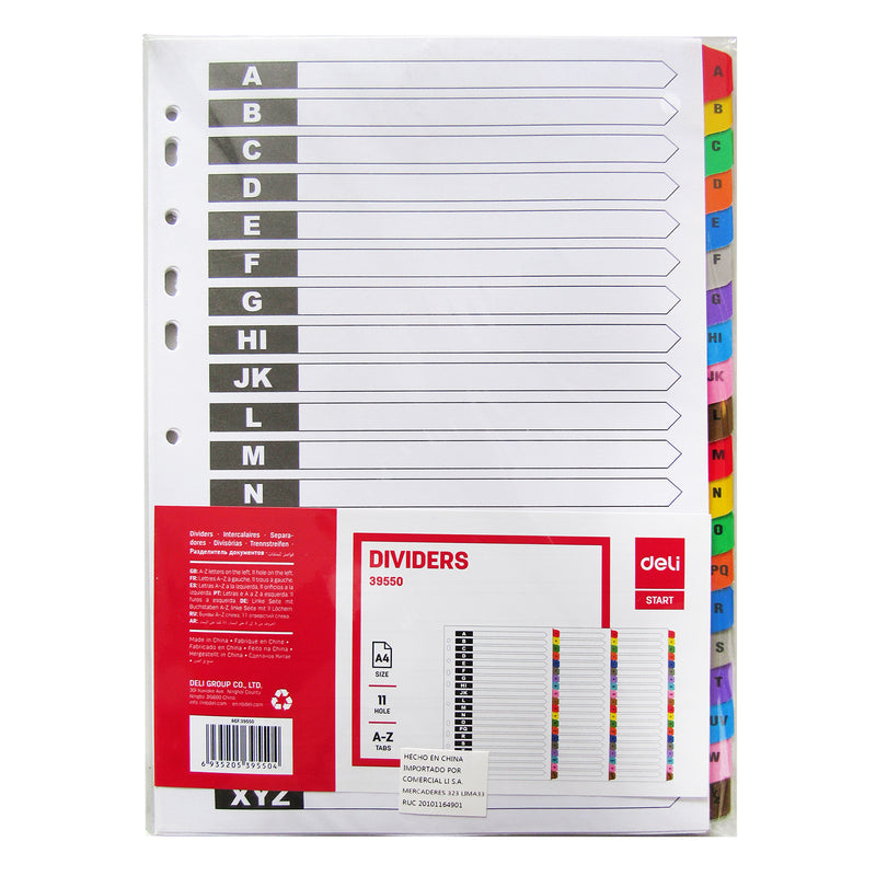 Separadores Deli D/Cartul A4 (E39550) Alfabetic Color