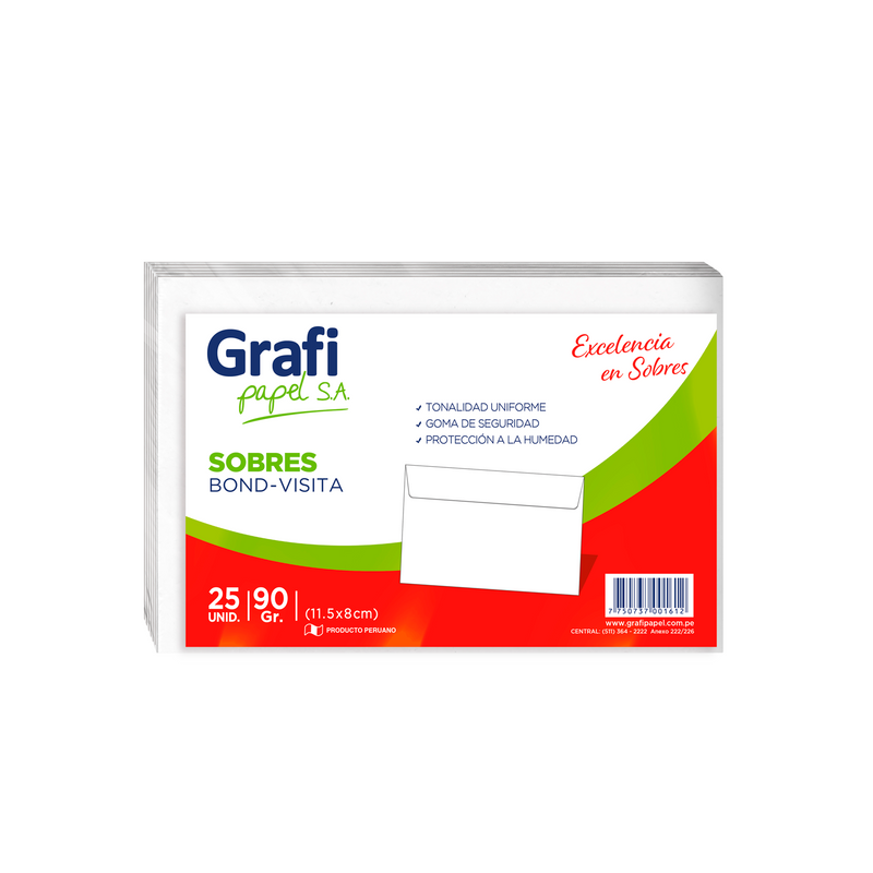 Sobre Grafipapel Bond Visita Blanco - Pqte x 25