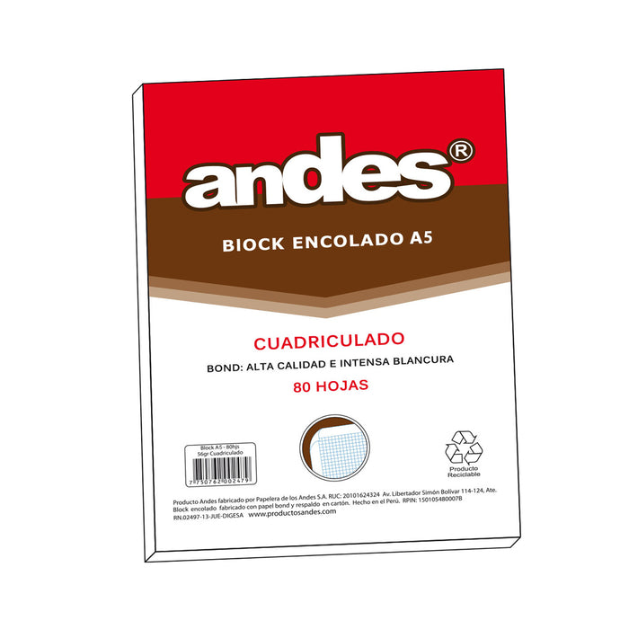 Block Andes A5 Cuadriculado (80Hjs)