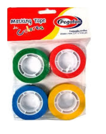 Cinta Masking Tape Colores Pegafan (3/4"X10.94Yds) x4 unidades: rojo, amarillo, verde, azul