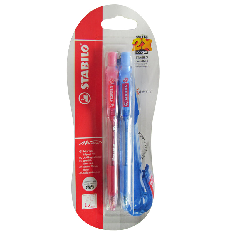 Bolígrafo Stabilo Tinta Seca (318Fbl2B1)Marathon(X2) Colores Azu y Rojo Blis