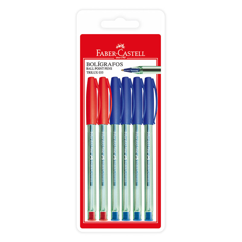 Bolígrafo Faber Castell Trilux Tinta Seca (035) Punta Fina 0.8Mm X6 4Azul+2Rojo Blister
