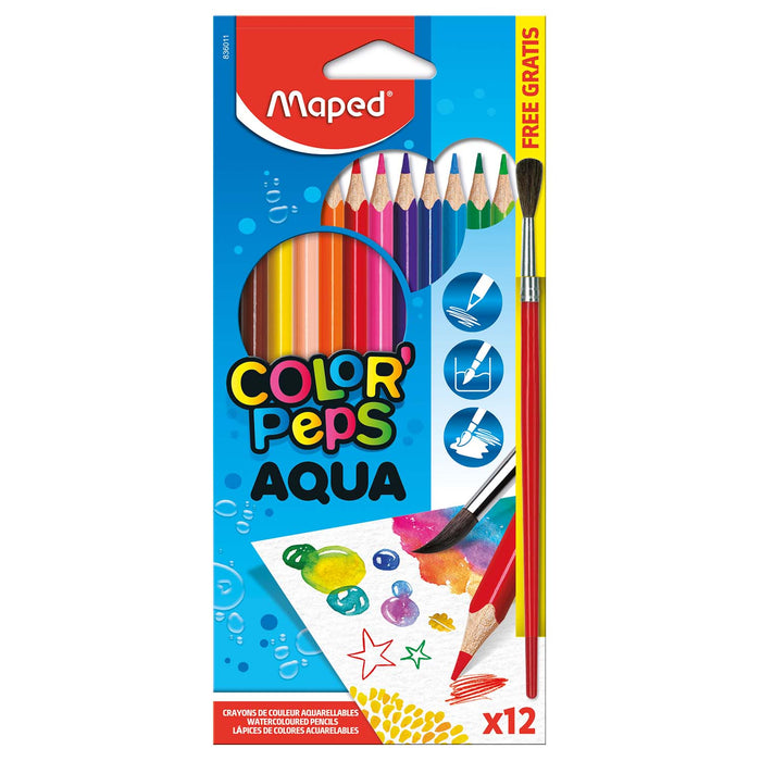 Colores Maped (836011) Acuarelables Aqua (X12)+Pincel